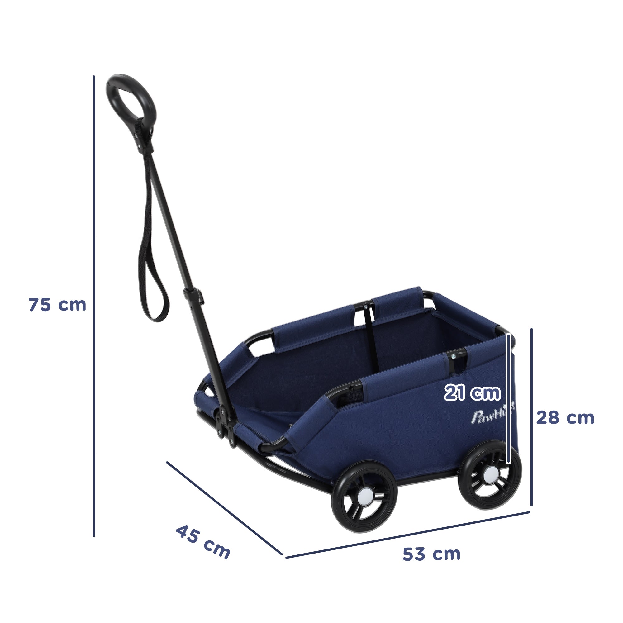 Dog Stroller Foldable Pet Stroller Mini Doggie Stroller with Adjustable Push Bar Open Design Cushion Storage Bag and Wheels 53x45x28 cm Dark Blue