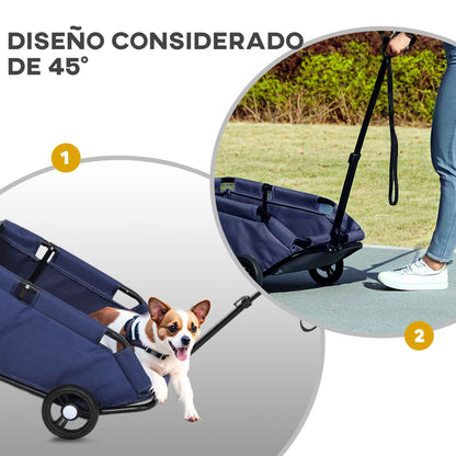 Dog Stroller Foldable Pet Stroller Mini Doggie Stroller with Adjustable Push Bar Open Design Cushion Storage Bag and Wheels 53x45x28 cm Dark Blue