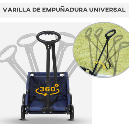 Dog Stroller Foldable Pet Stroller Mini Doggie Stroller with Adjustable Push Bar Open Design Cushion Storage Bag and Wheels 53x45x28 cm Dark Blue