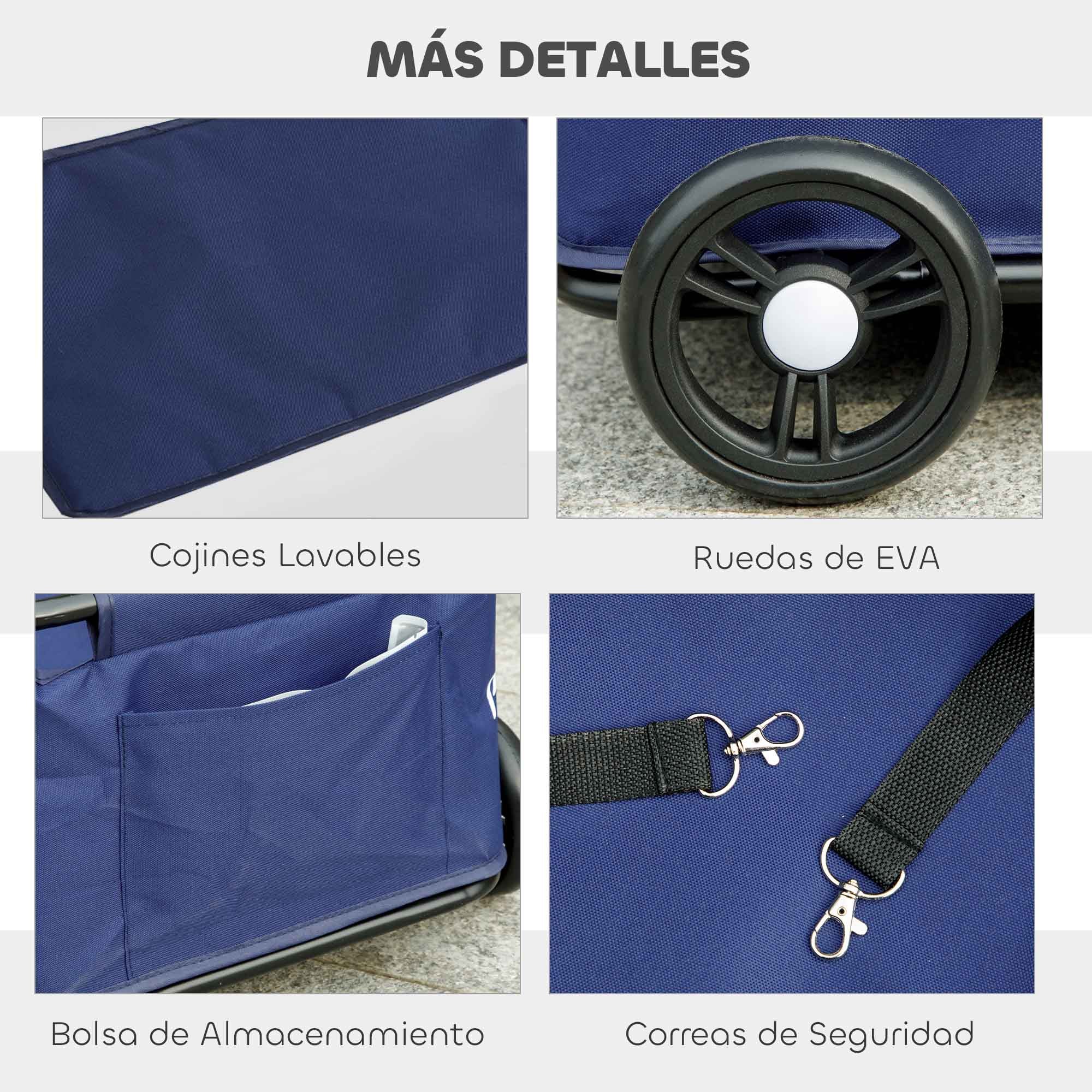 Dog Stroller Foldable Pet Stroller Mini Doggie Stroller with Adjustable Push Bar Open Design Cushion Storage Bag and Wheels 53x45x28 cm Dark Blue