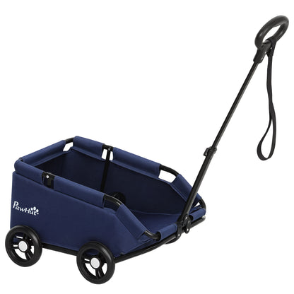 Dog Stroller Foldable Pet Stroller Mini Doggie Stroller with Adjustable Push Bar Open Design Cushion Storage Bag and Wheels 53x45x28 cm Dark Blue