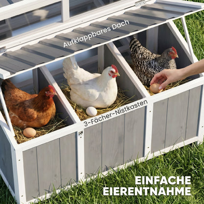 Wooden Chicken Coop with Run, 57.1 x 35.4 x 36.2 in — Elevated Weatherproof PET Roof, Lockable Doors, Nesting Box & Roosts for 3–4 Hens, Gray