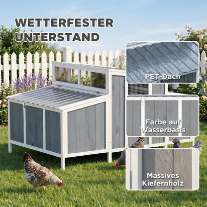 Wooden Chicken Coop with Run, 57.1 x 35.4 x 36.2 in — Elevated Weatherproof PET Roof, Lockable Doors, Nesting Box & Roosts for 3–4 Hens, Gray