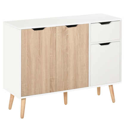 Modern Sideboard with 3 Doors and Drawer 35.4x11.8x28.3 inches White and Natural Wood