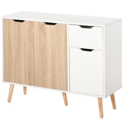 Modern Sideboard with 3 Doors and Drawer 35.4x11.8x28.3 inches White and Natural Wood