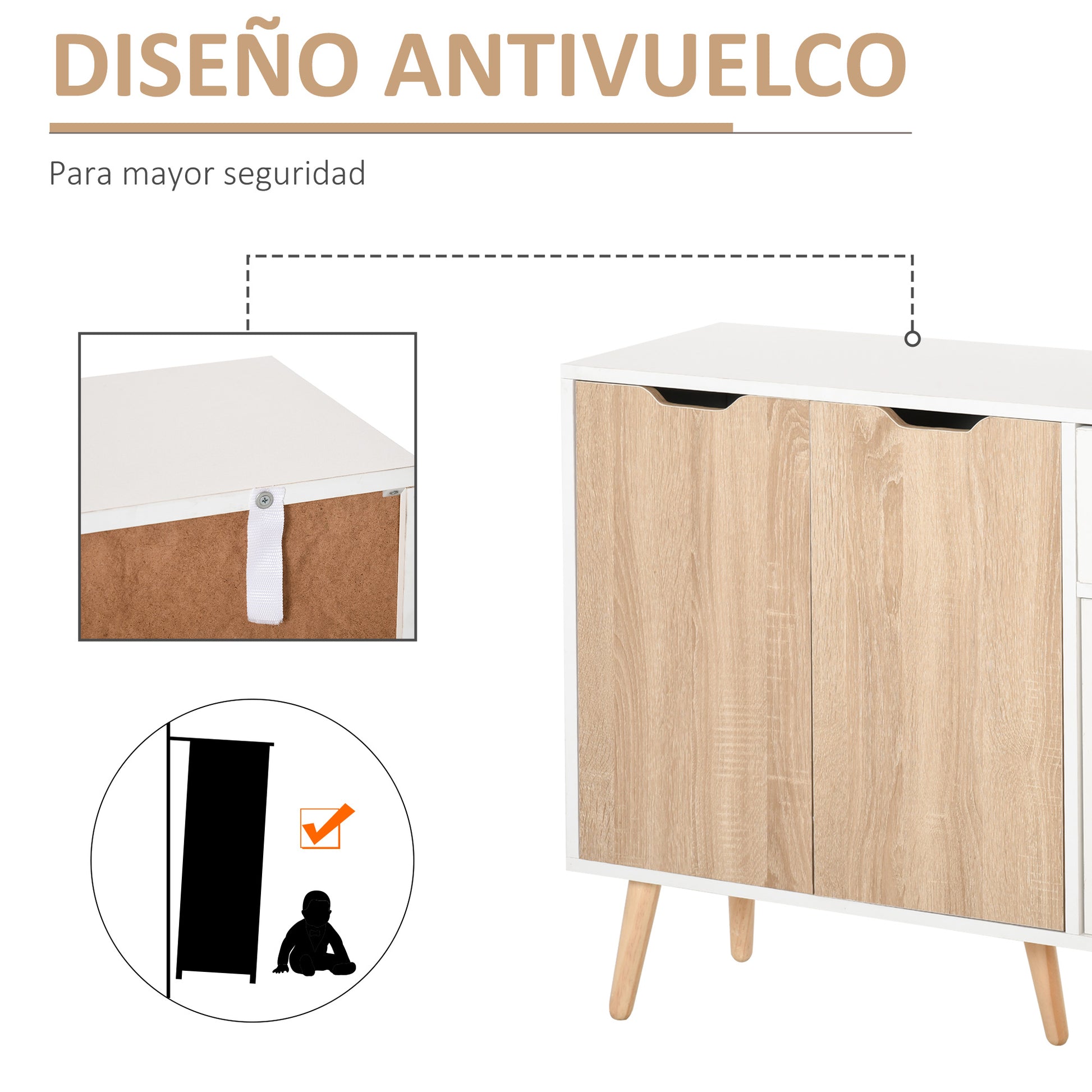 Modern Sideboard with 3 Doors and Drawer 35.4x11.8x28.3 inches White and Natural Wood