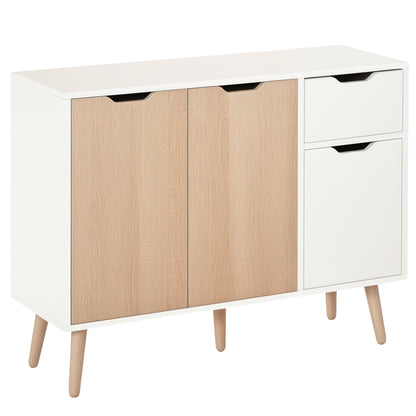 Modern Sideboard with 3 Doors and Drawer 35.4x11.8x28.3 inches White and Natural Wood