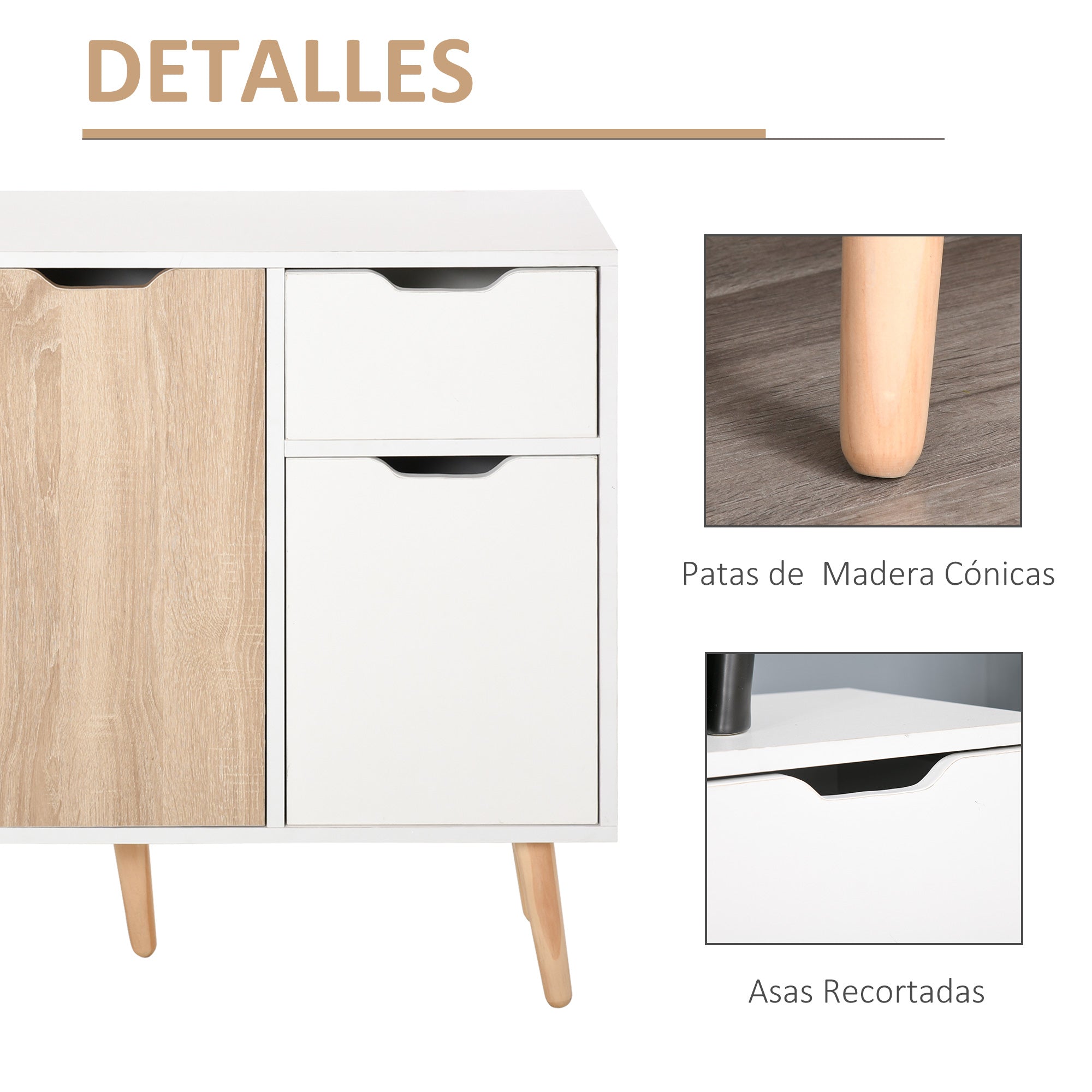 Modern Sideboard with 3 Doors and Drawer 35.4x11.8x28.3 inches White and Natural Wood