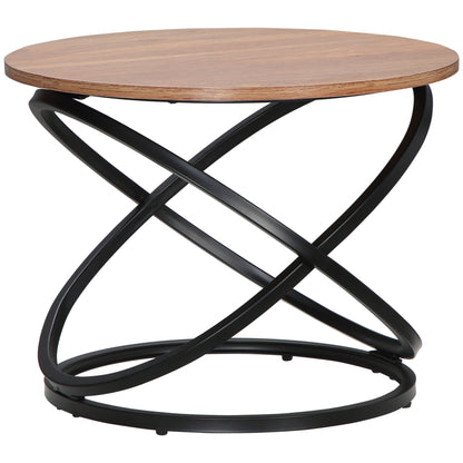 Round Coffee Table Industrial Style Side Table in Black Metal and Wood Top - dim. Ø 60 x 46H cm