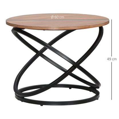 Round Coffee Table Industrial Style Side Table in Black Metal and Wood Top - dim. Ø 60 x 46H cm