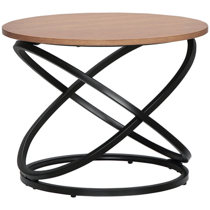 Round Coffee Table Industrial Style Side Table in Black Metal and Wood Top - dim. Ø 60 x 46H cm