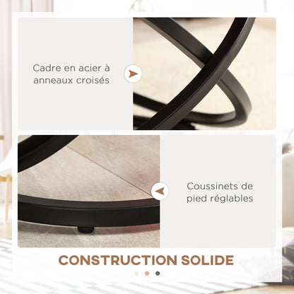 Round Coffee Table Industrial Style Side Table in Black Metal and Wood Top - dim. Ø 60 x 46H cm