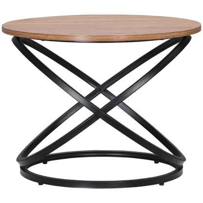 Round Coffee Table Industrial Style Side Table in Black Metal and Wood Top - dim. Ø 60 x 46H cm