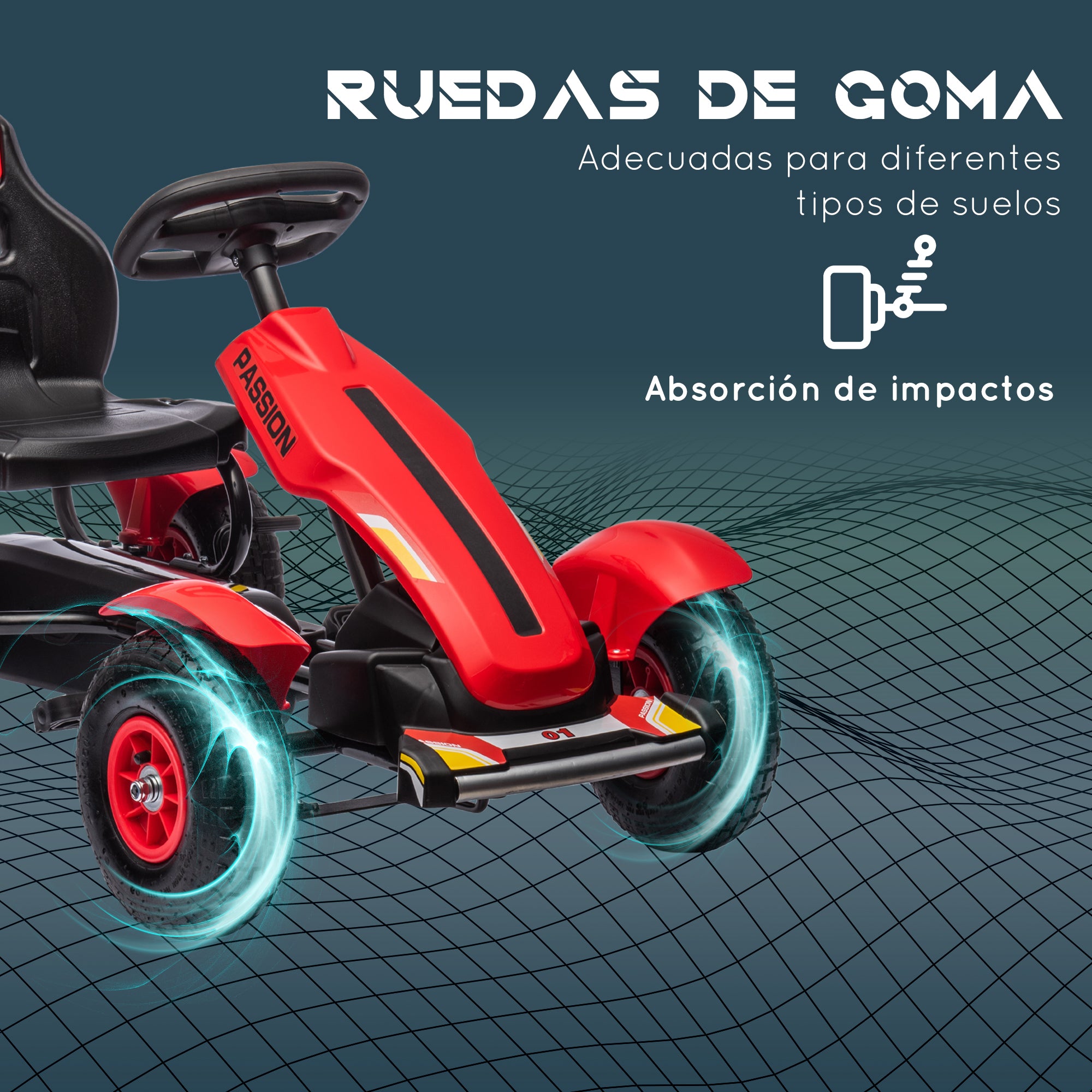 Pedal Go-Kart for Kids 5+ Years Pedal Car with Adjustable Seat Rubber Tires Hand Brake for Boys and Girls Up to 50 kg 121x58x61 cm Red