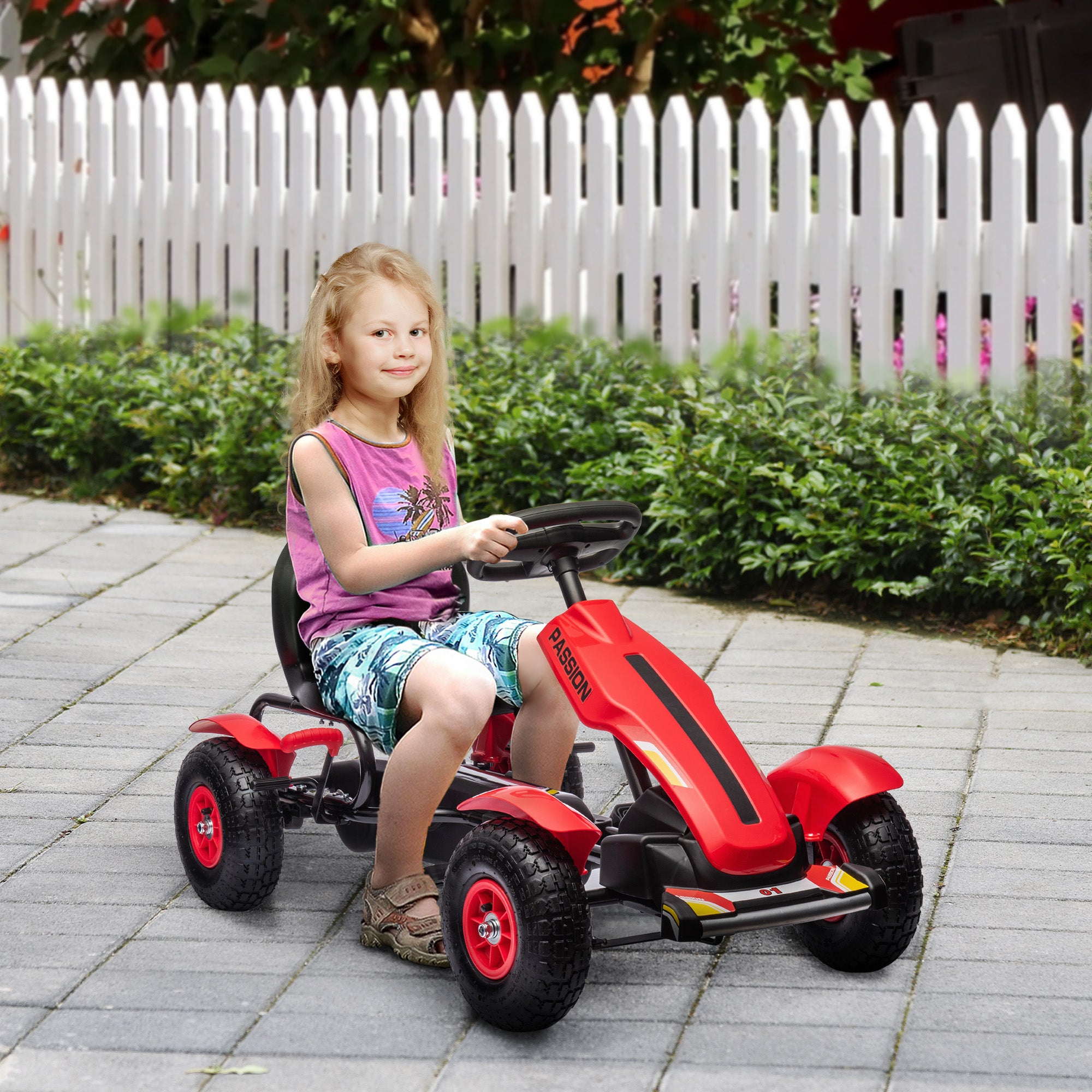 Pedal Go-Kart for Kids 5+ Years Pedal Car with Adjustable Seat Rubber Tires Hand Brake for Boys and Girls Up to 50 kg 121x58x61 cm Red