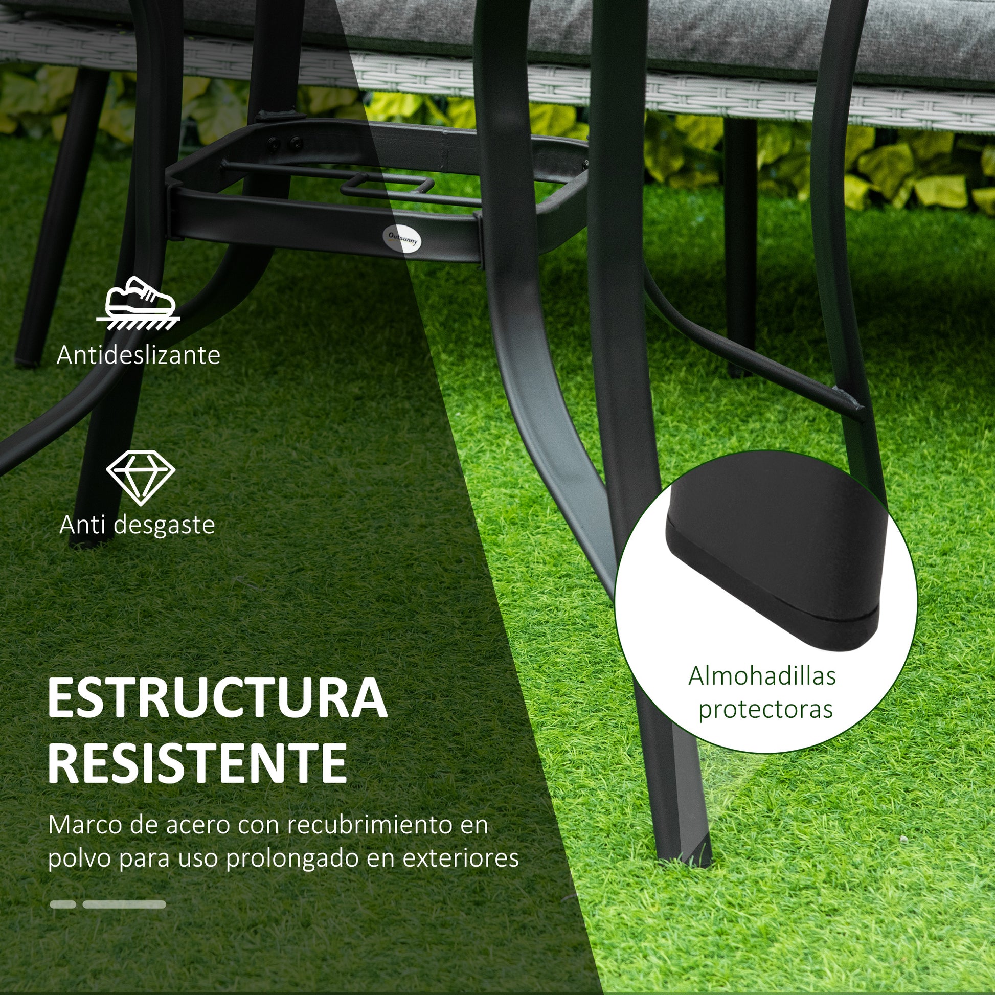 Black Glass Garden Table with Umbrella Hole Round Dining Table with Steel Frame for Outdoor Terrace Balcony Ø106.5x71 cm