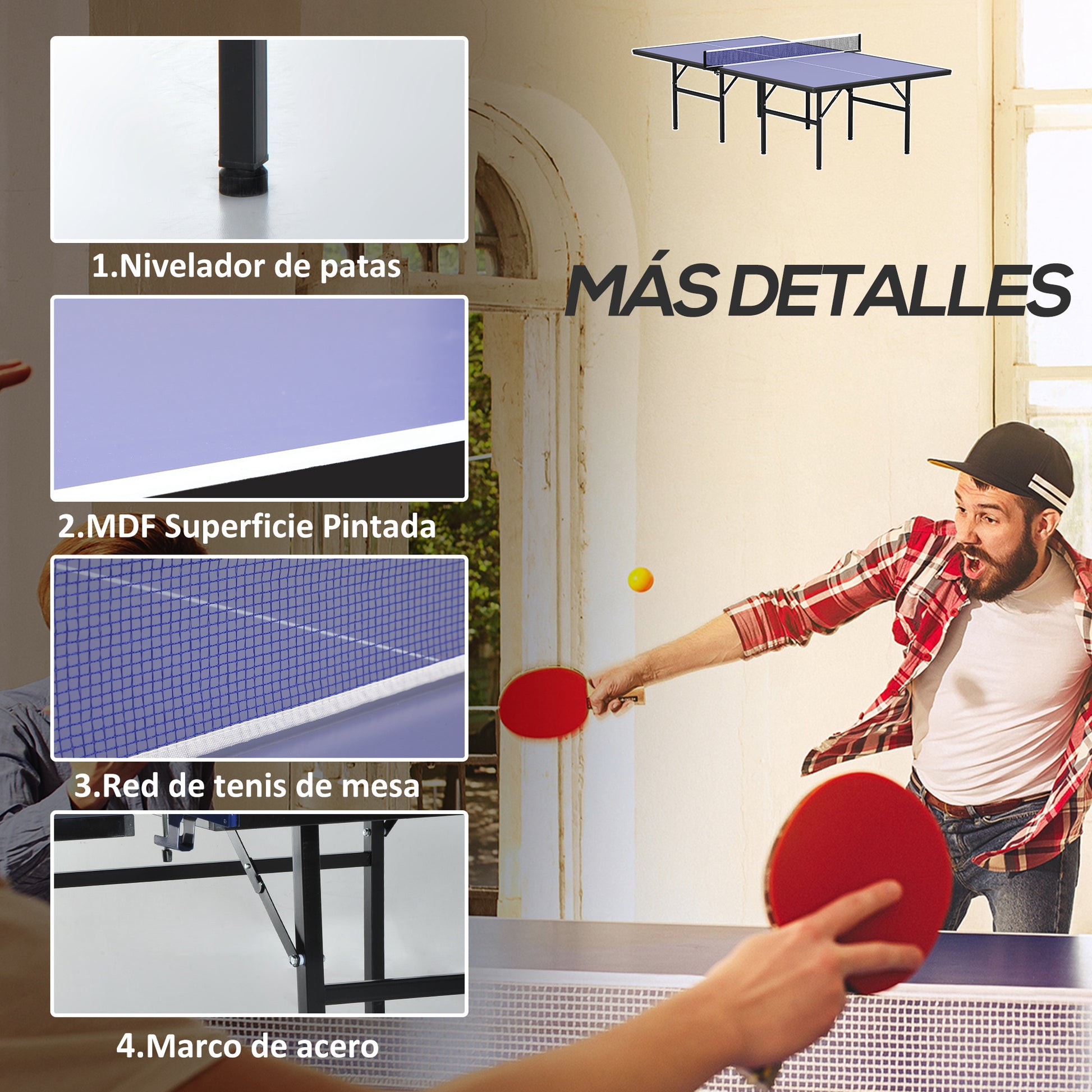 Folding Ping Pong Table with Net 152.5x274x76cm Outdoor Tennis Table Steel and MDF Material in Blue