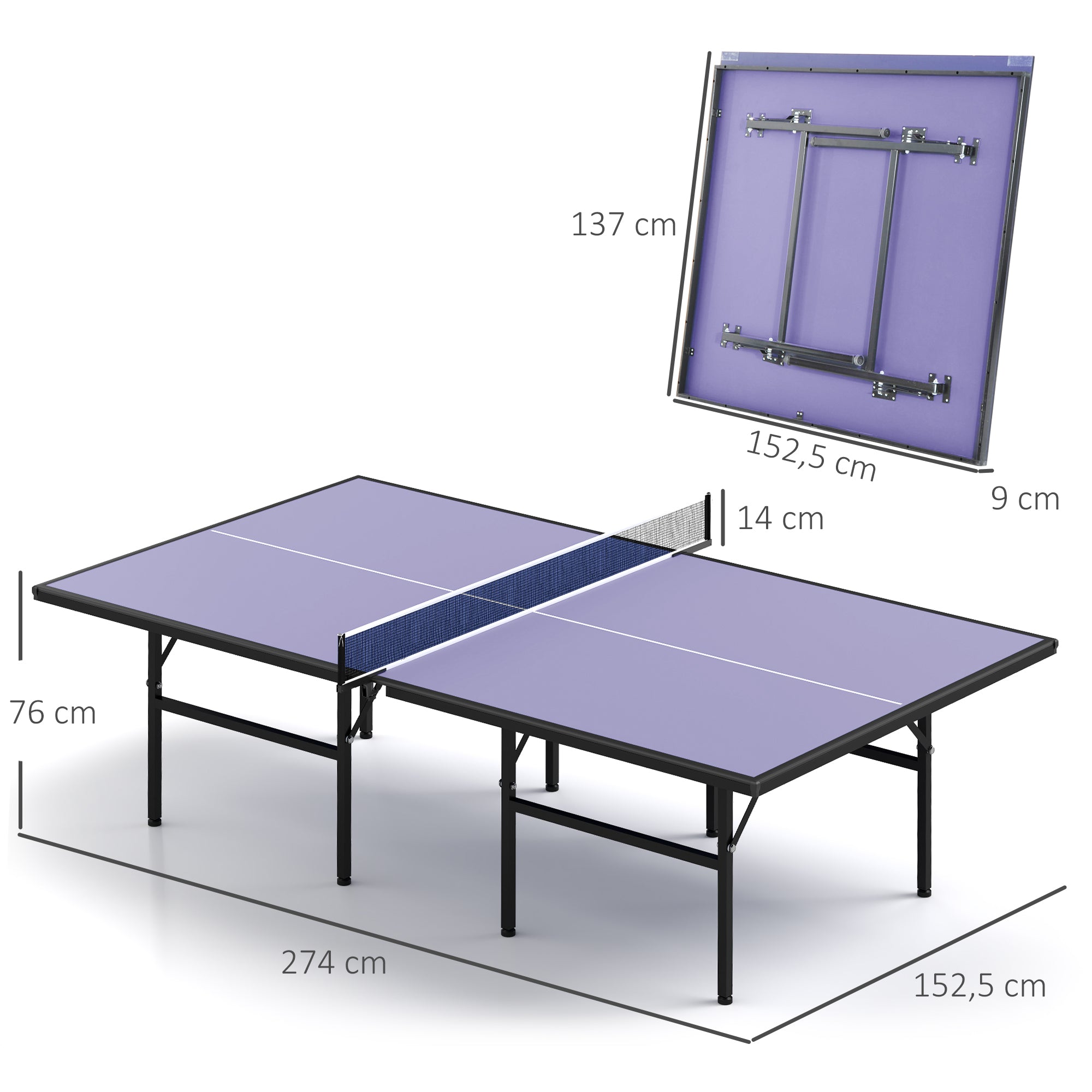 Folding Ping Pong Table with Net 152.5x274x76cm Outdoor Tennis Table Steel and MDF Material in Blue