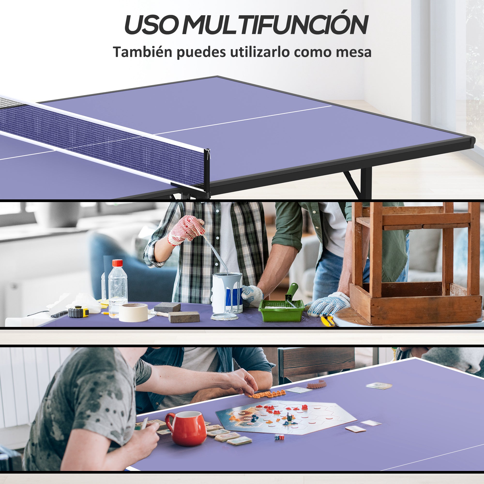 Folding Ping Pong Table with Net 152.5x274x76cm Outdoor Tennis Table Steel and MDF Material in Blue