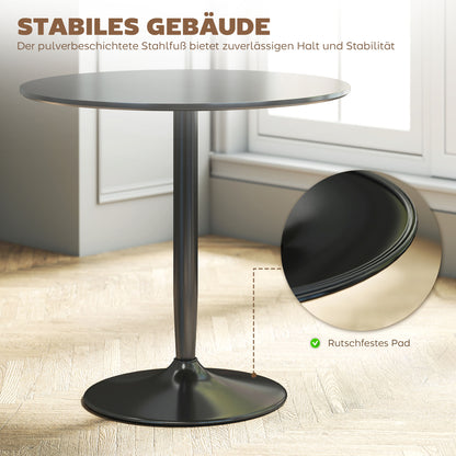 Round Dining Table 31.5" Ø x 29.5" H – 2-Person Kitchen Table with Powder-Coated Steel Pedestal and Anti-Slip Feet, Modern Small Dining Table, Black