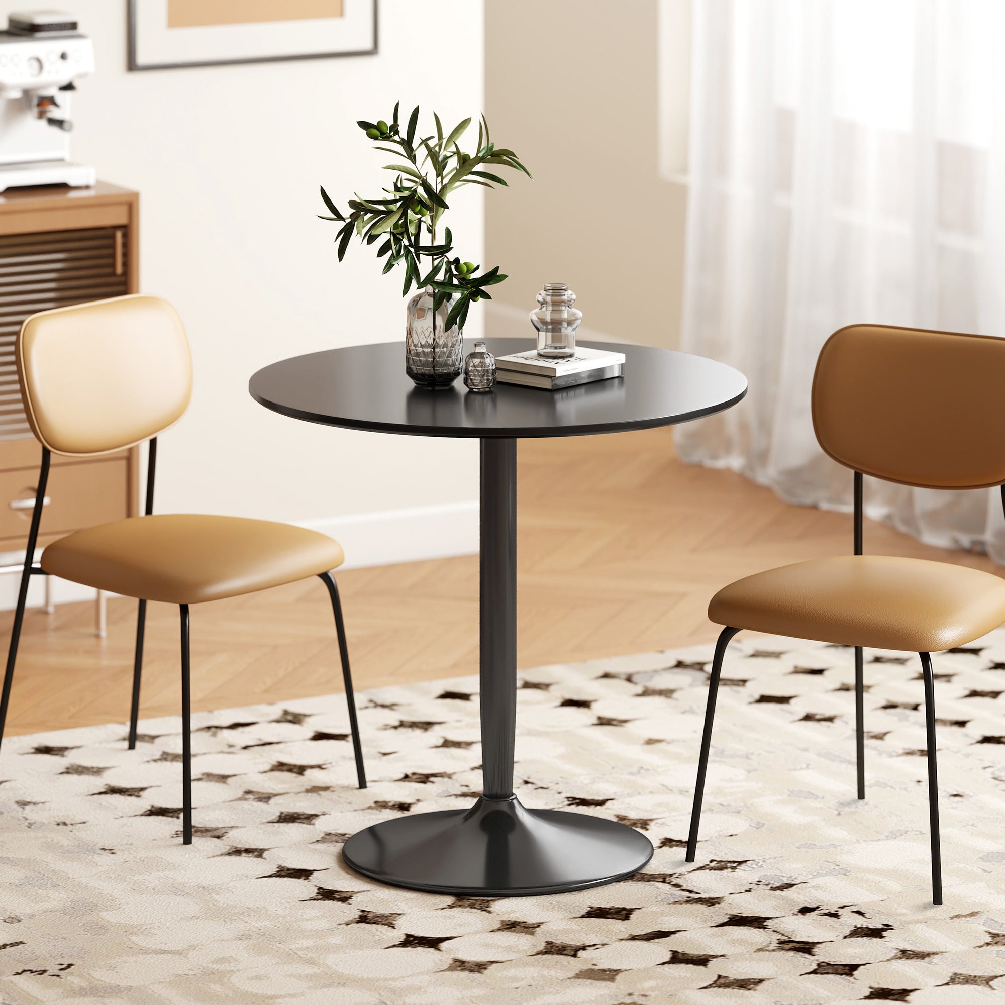 Round Dining Table 31.5" Ø x 29.5" H – 2-Person Kitchen Table with Powder-Coated Steel Pedestal and Anti-Slip Feet, Modern Small Dining Table, Black