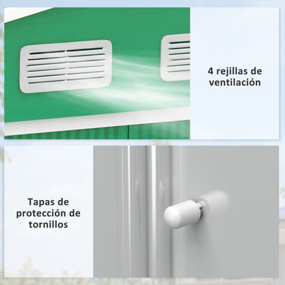 Garden Shed Exterior 4.9 m² 277x195x192 cm Garden Shed Exterior with Sliding Door Sloping Roof Reinforcing Base (Floor NOT Included) and 4 Dark Green Windows