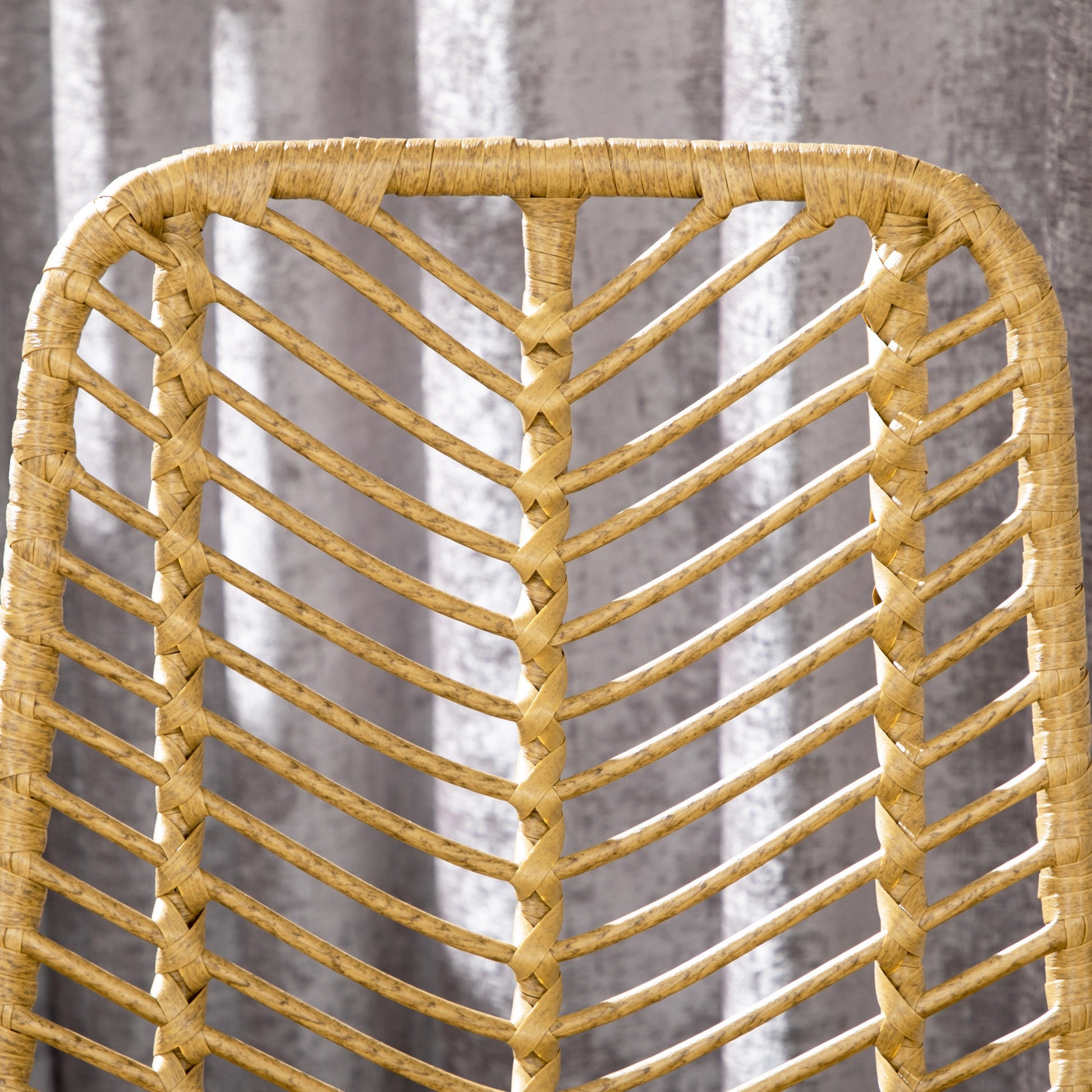 Set of 2 Bar Stools, Bar Chairs with PE Rattan Frame, Backrest, Kitchen Chairs with Integrated Footrest, Counter Stools for Kitchen, Living Room, Dining Room, Boho Style, Yellow