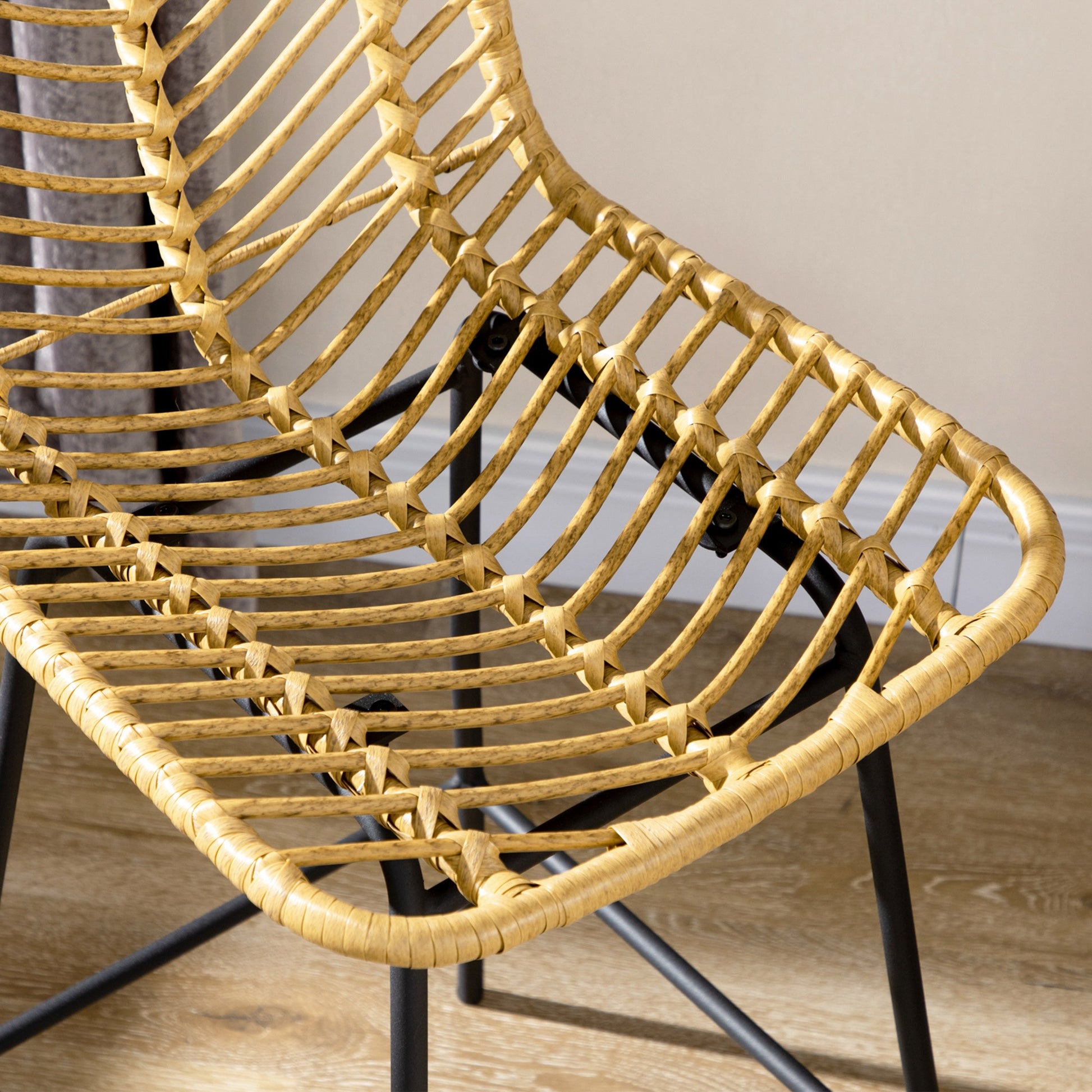 Set of 2 Bar Stools, Bar Chairs with PE Rattan Frame, Backrest, Kitchen Chairs with Integrated Footrest, Counter Stools for Kitchen, Living Room, Dining Room, Boho Style, Yellow