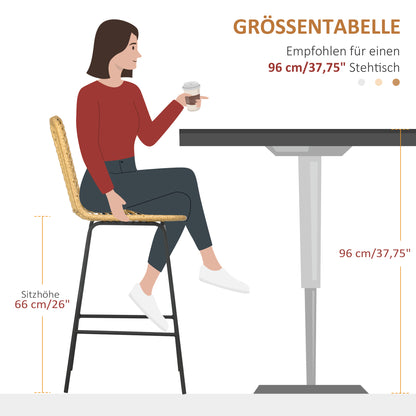 Set of 2 Bar Stools, Bar Chairs with PE Rattan Frame, Backrest, Kitchen Chairs with Integrated Footrest, Counter Stools for Kitchen, Living Room, Dining Room, Boho Style, Yellow