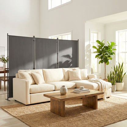 3-Panel Folding Screen, 260 x 180 cm (102.4 x 70.9 in), Room Divider with Metal Frame, UPF 30+, Indoor/Outdoor for Garden, Patio, Terrace, Dark Gray