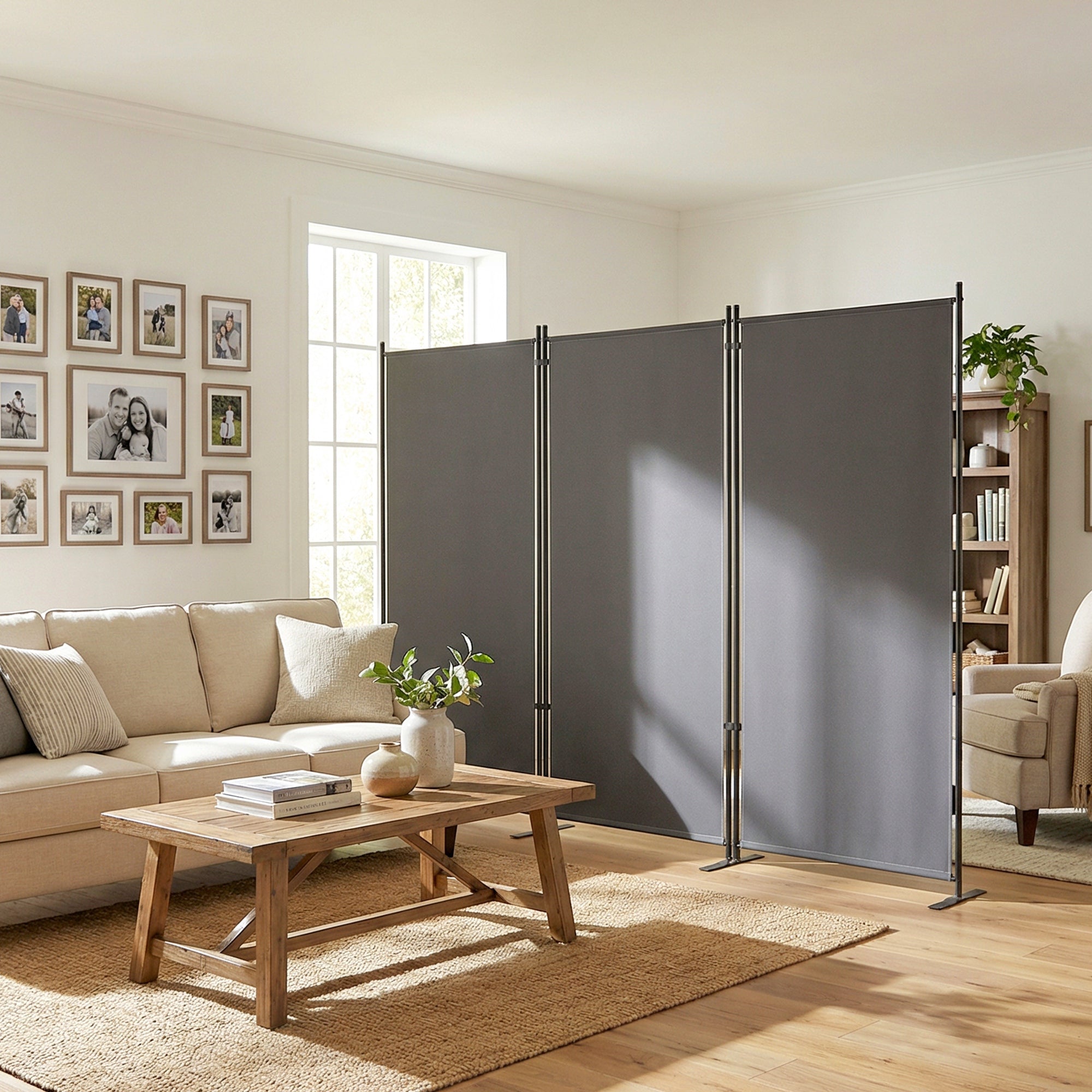 3-Panel Folding Screen, 260 x 180 cm (102.4 x 70.9 in), Room Divider with Metal Frame, UPF 30+, Indoor/Outdoor for Garden, Patio, Terrace, Dark Gray