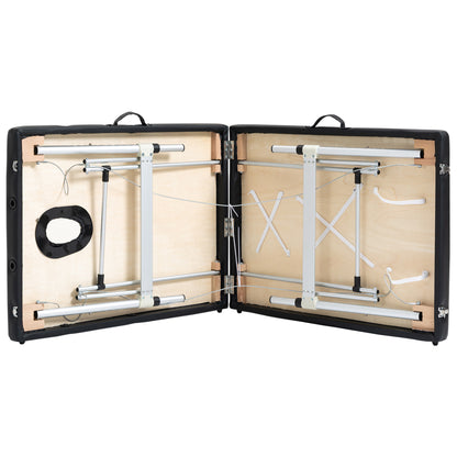 Foldable Massage Table Portable Massage Bed + Carrying Bag Max Load 225 Kg Adjustable Height Aluminum Alloy Structure 210 x 90 cm Black