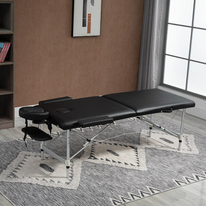 Foldable Massage Table Portable Massage Bed + Carrying Bag Max Load 225 Kg Adjustable Height Aluminum Alloy Structure 210 x 90 cm Black