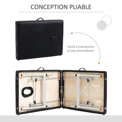 Foldable Massage Table Portable Massage Bed + Carrying Bag Max Load 225 Kg Adjustable Height Aluminum Alloy Structure 210 x 90 cm Black