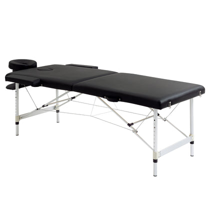 Foldable Massage Table Portable Massage Bed + Carrying Bag Max Load 225 Kg Adjustable Height Aluminum Alloy Structure 210 x 90 cm Black
