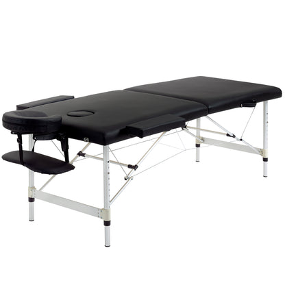 Foldable Massage Table Portable Massage Bed + Carrying Bag Max Load 225 Kg Adjustable Height Aluminum Alloy Structure 210 x 90 cm Black