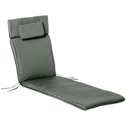 Lounger Cushion with Headrest Pillow, Removable Polyester + Cotton Fiber Cover Grey 198 x 53 x 5 cm