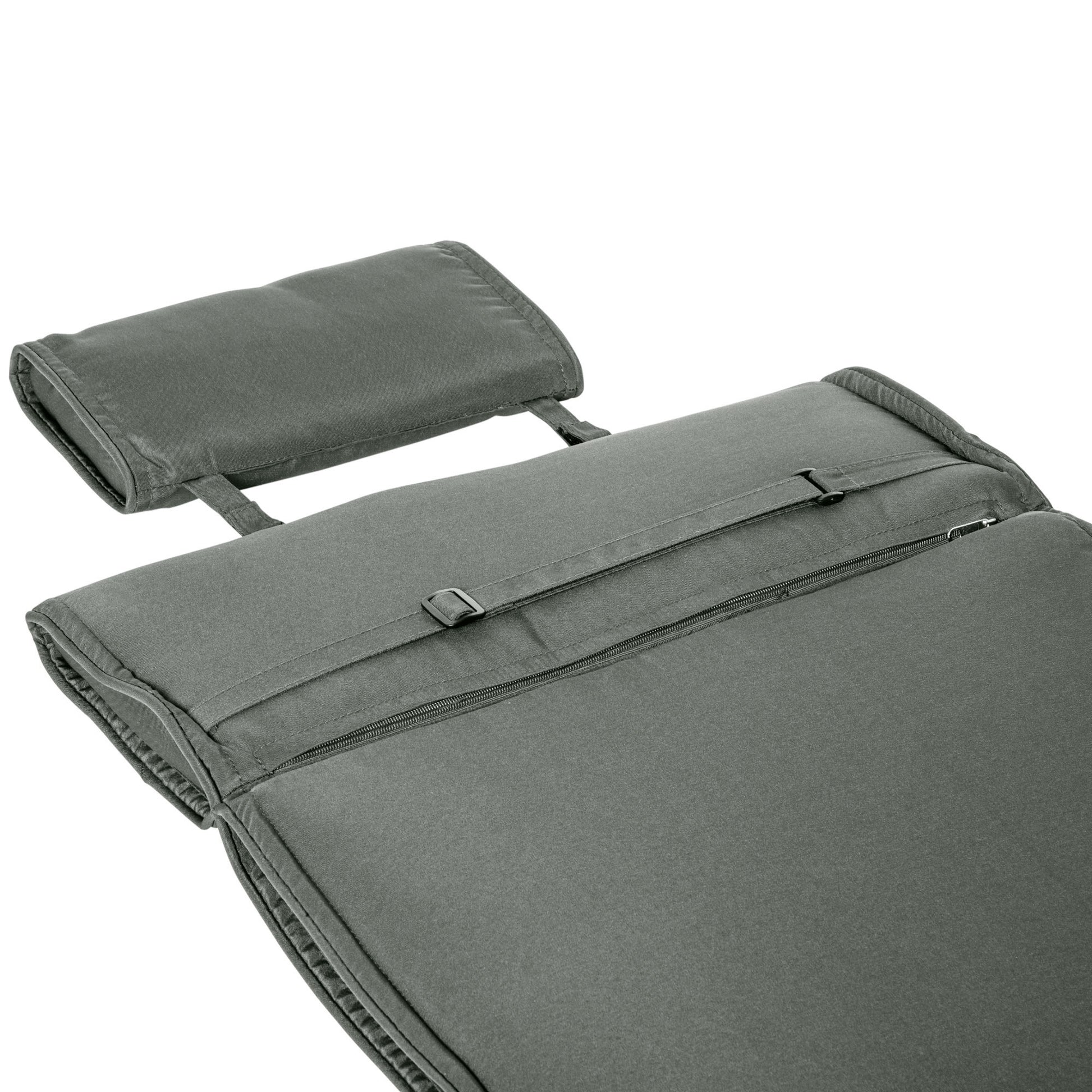 Lounger Cushion with Headrest Pillow, Removable Polyester + Cotton Fiber Cover Grey 198 x 53 x 5 cm