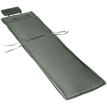Lounger Cushion with Headrest Pillow, Removable Polyester + Cotton Fiber Cover Grey 198 x 53 x 5 cm
