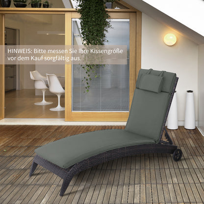 Lounger Cushion with Headrest Pillow, Removable Polyester + Cotton Fiber Cover Grey 198 x 53 x 5 cm