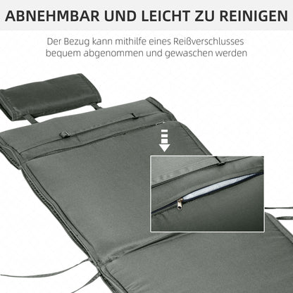 Lounger Cushion with Headrest Pillow, Removable Polyester + Cotton Fiber Cover Grey 198 x 53 x 5 cm