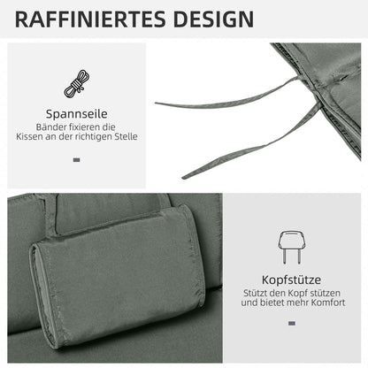 Lounger Cushion with Headrest Pillow, Removable Polyester + Cotton Fiber Cover Grey 198 x 53 x 5 cm