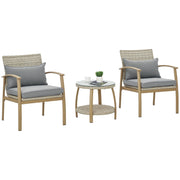 3-Piece Garden Furniture Set with Aluminum Frame and Removable Cushions for Terrace Patio Garden Natural and Brown