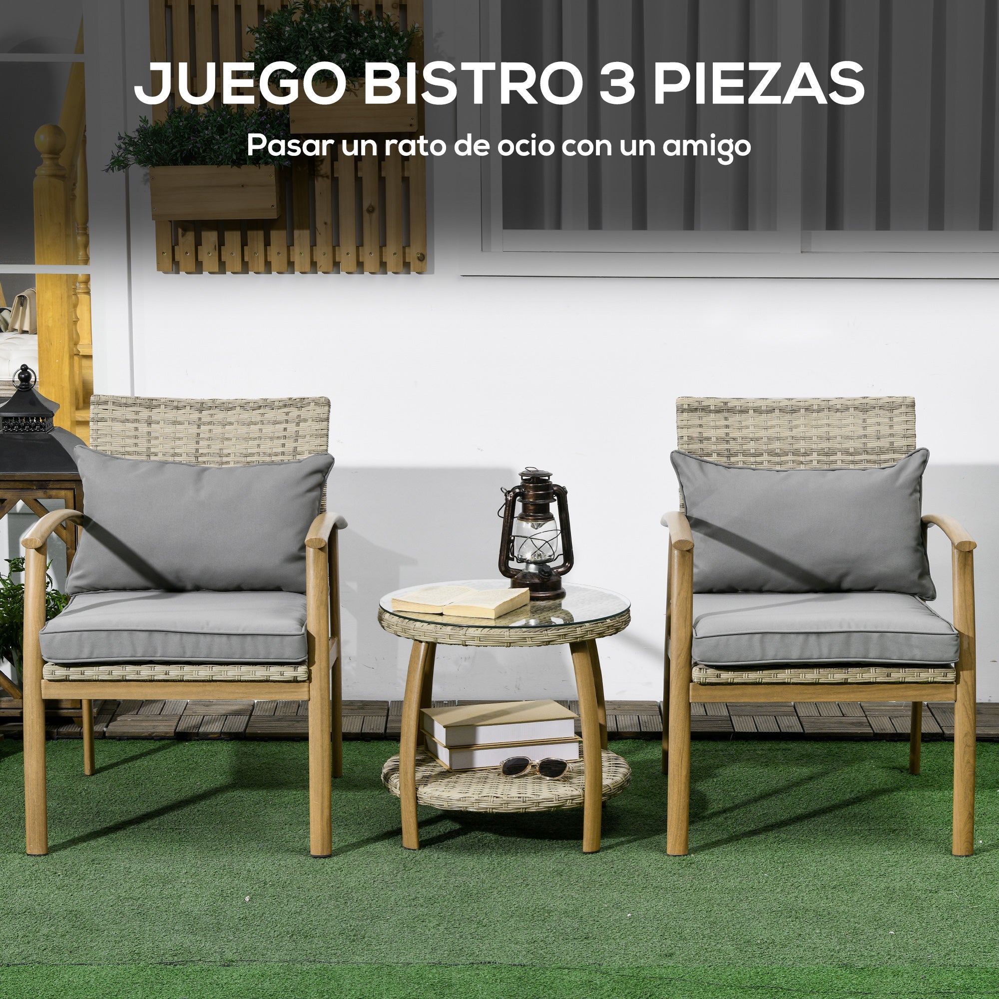 3-Piece Garden Furniture Set with Aluminum Frame and Removable Cushions for Terrace Patio Garden Natural and Brown