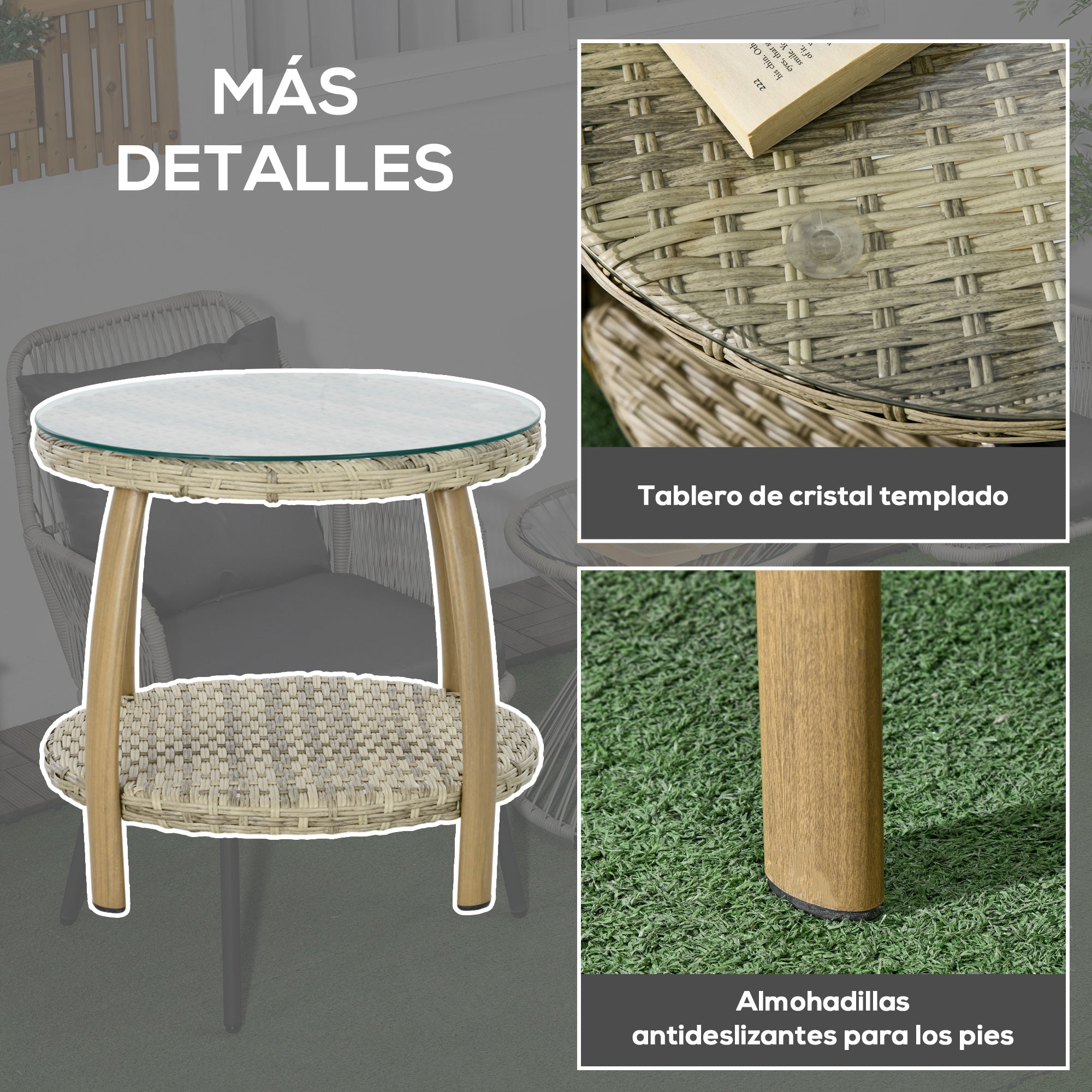 3-Piece Garden Furniture Set with Aluminum Frame and Removable Cushions for Terrace Patio Garden Natural and Brown