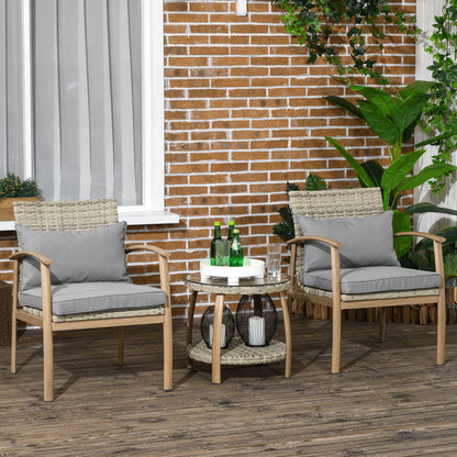 3-Piece Garden Furniture Set with Aluminum Frame and Removable Cushions for Terrace Patio Garden Natural and Brown