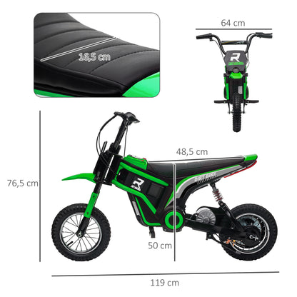 Electric Motorcycle for Kids Electric Motorcycle with 24V 350W Motor, 8-16 KM/H Speed Mode, 12 Inch Air Tires, Electric Motorcycle with Music Headlights, Moto Cross for Kids 8-12 Years Green