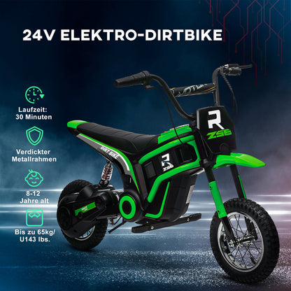 Electric Motorcycle for Kids Electric Motorcycle with 24V 350W Motor, 8-16 KM/H Speed Mode, 12 Inch Air Tires, Electric Motorcycle with Music Headlights, Moto Cross for Kids 8-12 Years Green