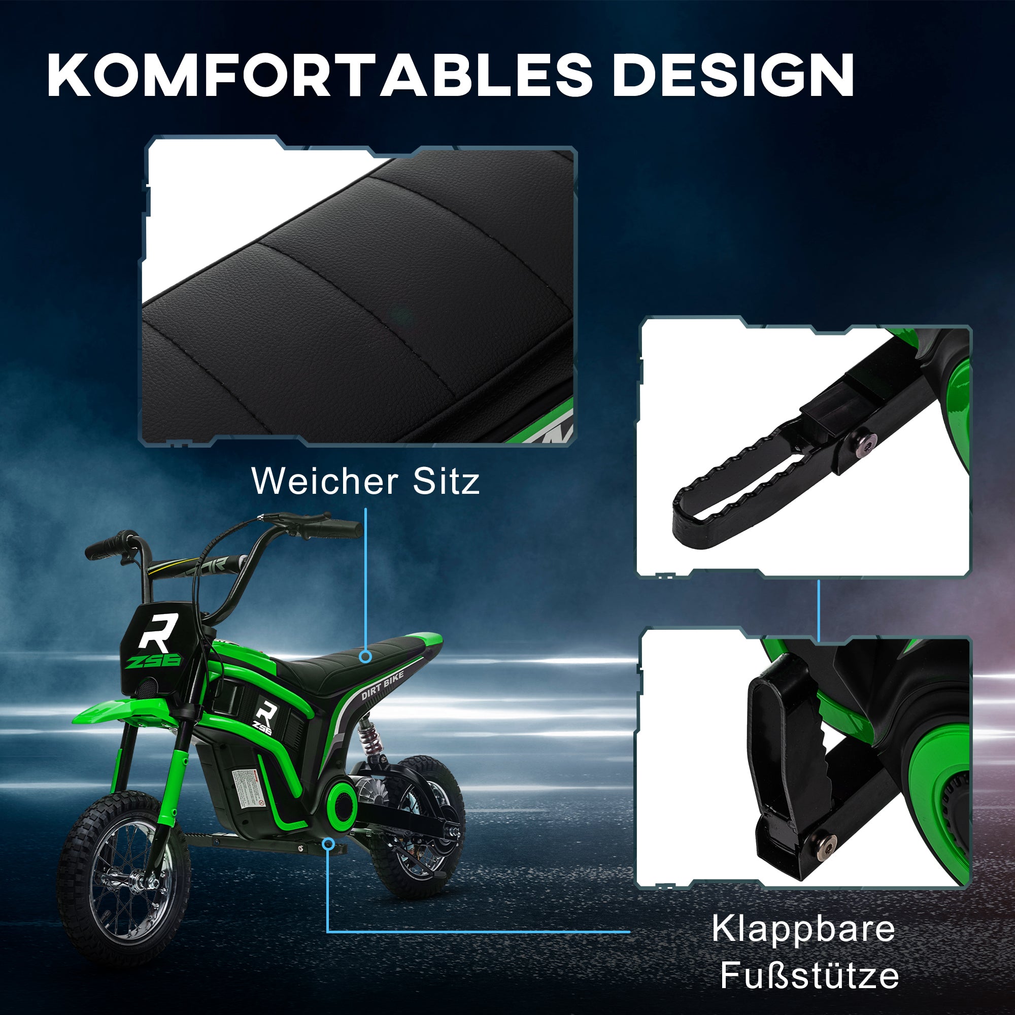 Electric Motorcycle for Kids Electric Motorcycle with 24V 350W Motor, 8-16 KM/H Speed Mode, 12 Inch Air Tires, Electric Motorcycle with Music Headlights, Moto Cross for Kids 8-12 Years Green