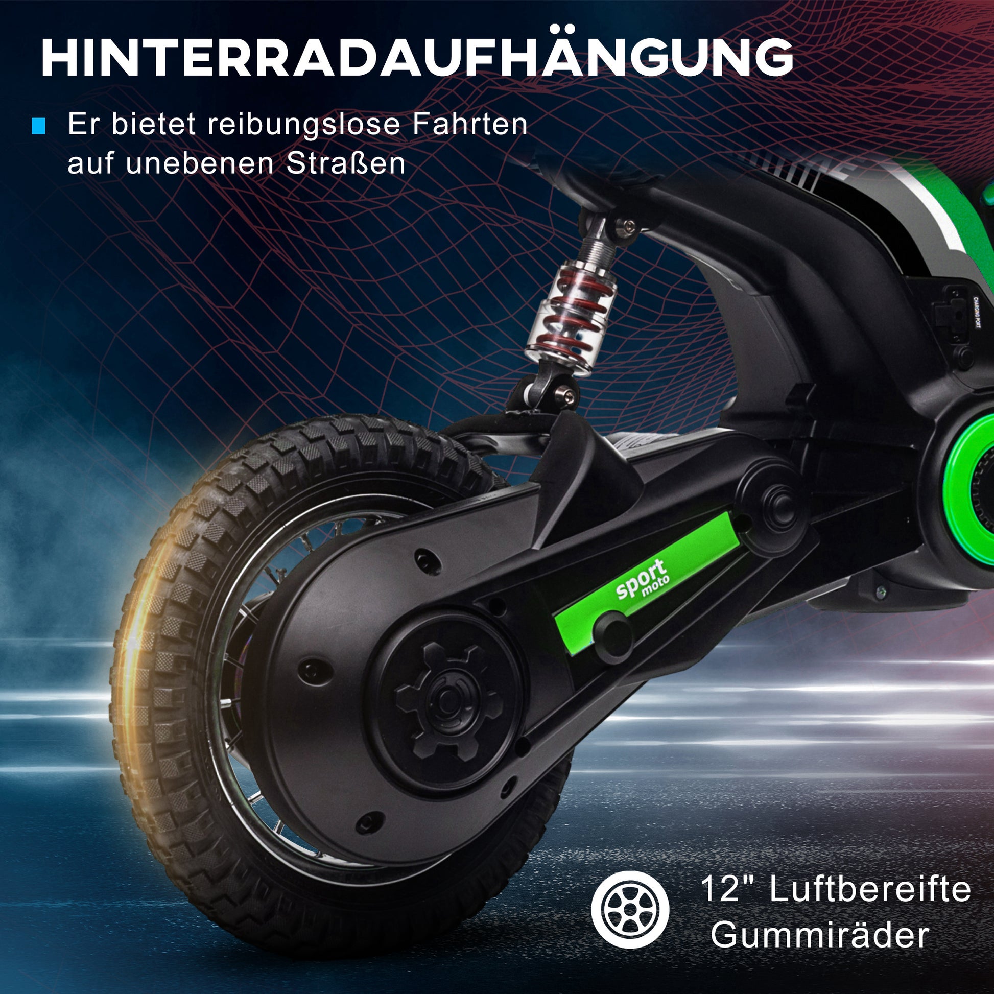 Electric Motorcycle for Kids Electric Motorcycle with 24V 350W Motor, 8-16 KM/H Speed Mode, 12 Inch Air Tires, Electric Motorcycle with Music Headlights, Moto Cross for Kids 8-12 Years Green